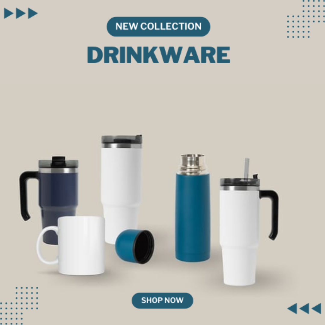 Branded bottles and mugs